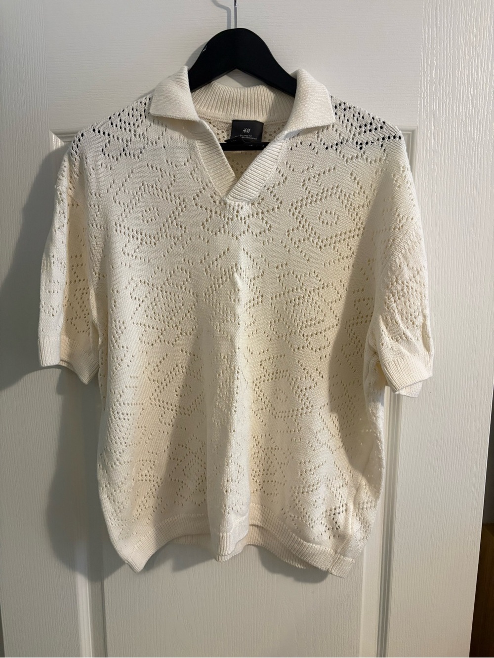 H&M Cream Open-Knit Relaxed Polo Sweater